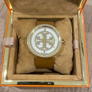 Tory Burch Reva Logo Leather Strap Watch 28mm